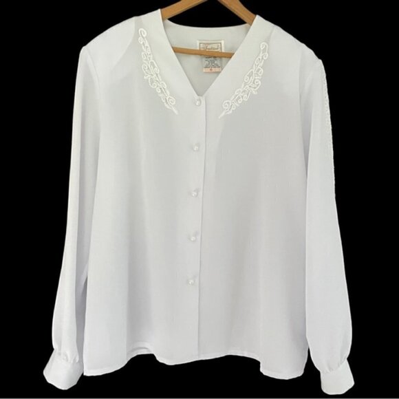 VINTAGE 1980s white polyester Sears blouse size 16 - Picture 1 of 12